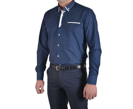 Рубашка мужская приталенная VELS 251-1, Размер: S, Цвет: темно синий строчка, фото 2 | Интернет-магазин Vels