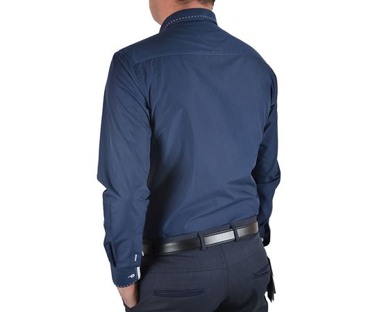 Рубашка мужская приталенная VELS 251-1, Размер: S, Цвет: темно синий строчка, фото 3 | Интернет-магазин Vels