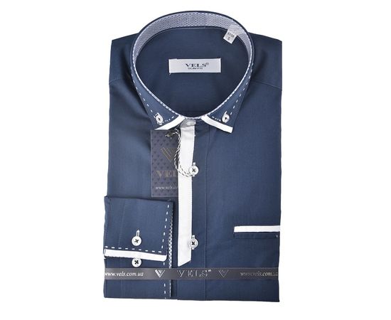 Сорочка чоловіча приталена VELS 251-1, Розмір: S, Колір: темно синий строчка | Інтернет-магазин Vels