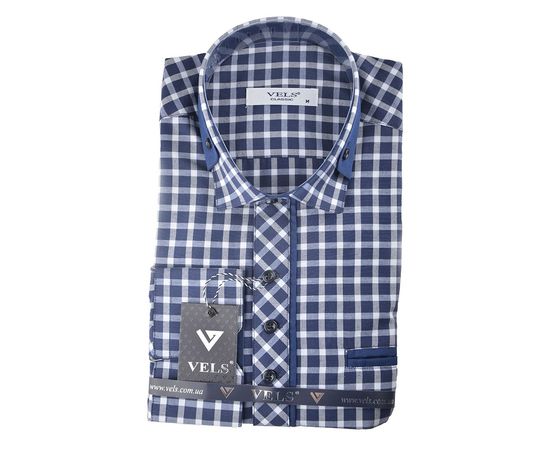 Рубашка мужская классическая VELS 5455/1, Размер: M, Цвет: синяя в клетку | Интернет-магазин Vels