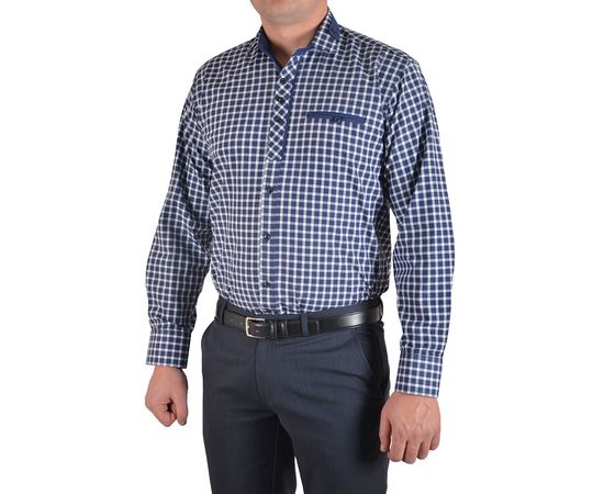 Сорочка чоловіча класична VELS 5455/1, Розмір: M, Колір: синяя в клетку, фото 2 | Інтернет-магазин Vels