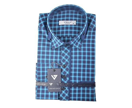 Рубашка мужская классическая VELS 5455/5, Размер: M, Цвет: голубая в клетку | Интернет-магазин Vels