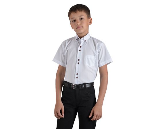 Рубашка детская на мальчика VELS 1 (01) к/р, Размер: 8, Цвет: белый с отделкой бордо клетка | Интернет-магазин Vels