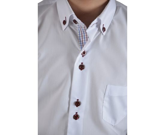 Рубашка детская на мальчика VELS 1 (01) к/р, Размер: 7, Цвет: белый с отделкой бордо клетка, фото 3 | Интернет-магазин Vels