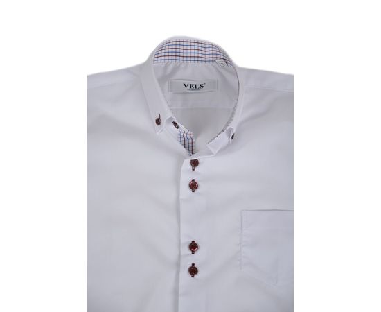 Рубашка детская на мальчика VELS 1 (01) к/р, Размер: 7, Цвет: белый с отделкой бордо клетка, фото 4 | Интернет-магазин Vels