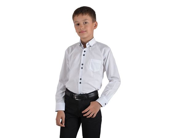 Рубашка детская на мальчика VELS 1 (03), Размер: 5, Цвет: белый отделка синяя клетка | Интернет-магазин Vels