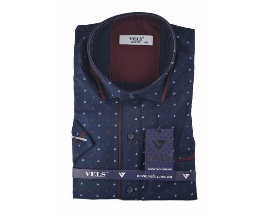 Рубашка мужская приталенная VELS 10112-1 к/р, Размер: M, Цвет: темно синий рисунок | Интернет-магазин Vels