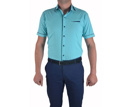 Рубашка мужская приталенная VELS 10112-2 к/р, Размер: M, Цвет: бирюза рисунок, фото 2 | Интернет-магазин Vels