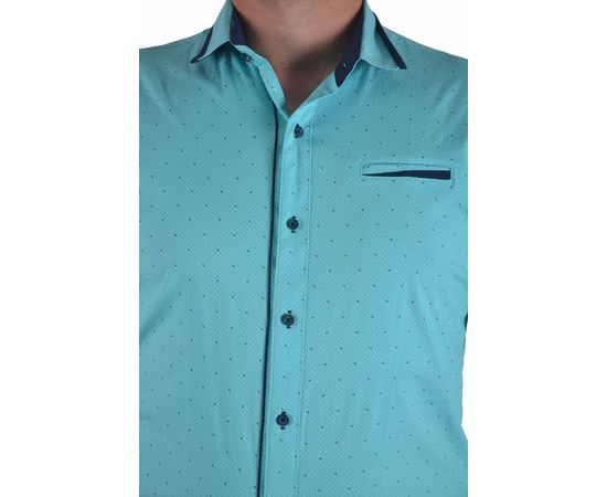 Рубашка мужская приталенная VELS 10112-2 к/р, Размер: M, Цвет: бирюза рисунок, фото 4 | Интернет-магазин Vels