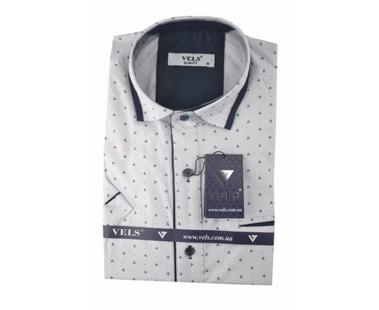 Рубашка мужская приталенная VELS 10112-4 к/р, Размер: M, Цвет: белый с рисунком | Интернет-магазин Vels