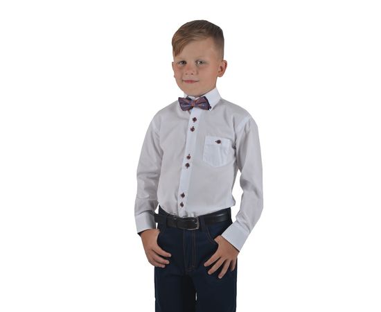 Рубашка детская на мальчика VELS 1 (04), Размер: 6, Цвет: белый с бордовой отделкой, фото 2 | Интернет-магазин Vels