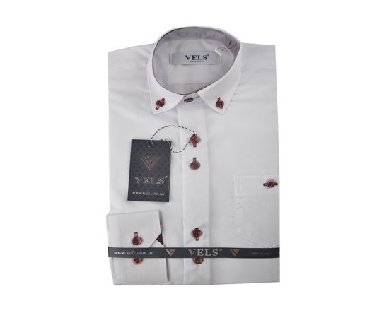 Рубашка детская на мальчика VELS 1 (04), Размер: 6, Цвет: белый с бордовой отделкой | Интернет-магазин Vels