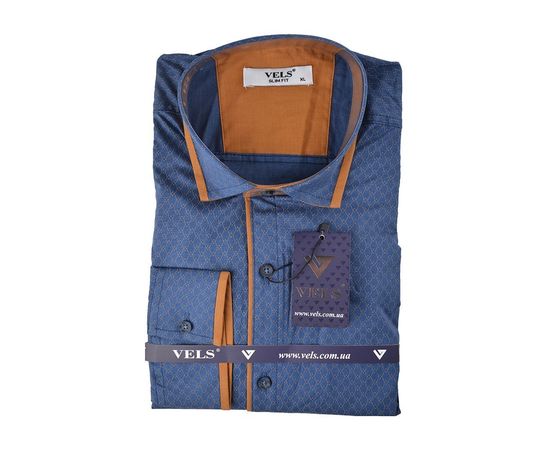 Рубашка мужская приталенная VELS 120/4, Размер: M, Цвет: темно синий с отдел. горчичной | Интернет-магазин Vels