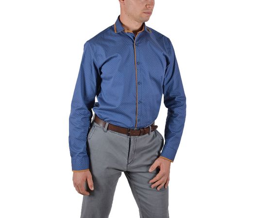 Рубашка мужская приталенная VELS 120/4, Размер: M, Цвет: темно синий с отдел. горчичной, фото 2 | Интернет-магазин Vels