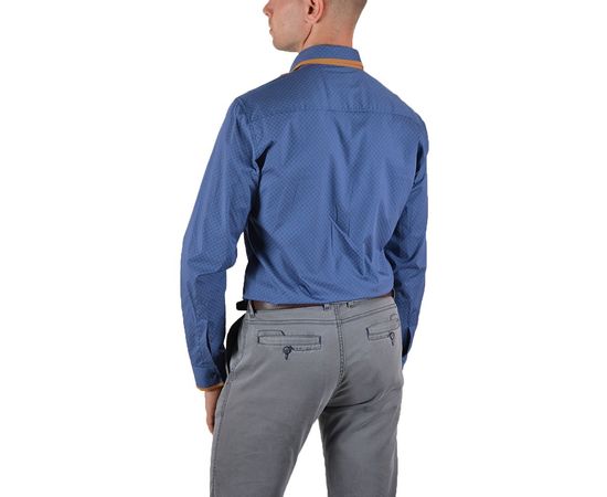 Рубашка мужская приталенная VELS 120/4, Размер: M, Цвет: темно синий с отдел. горчичной, фото 3 | Интернет-магазин Vels
