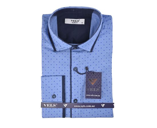 Рубашка мужская приталенная VELS 110/2, Размер: M, Цвет: голубая темно-синяя отделка | Интернет-магазин Vels
