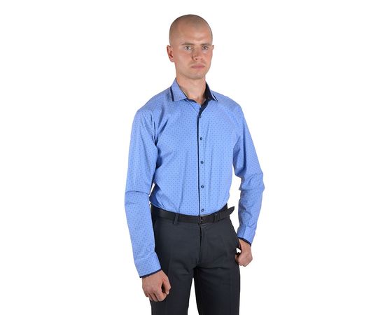 Рубашка мужская приталенная VELS 110/2, Размер: M, Цвет: голубая темно-синяя отделка, фото 2 | Интернет-магазин Vels