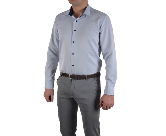 Рубашка мужская приталенная VELS 16009-2, Размер: M, Цвет: голубая в клетку, фото 2 | Интернет-магазин Vels