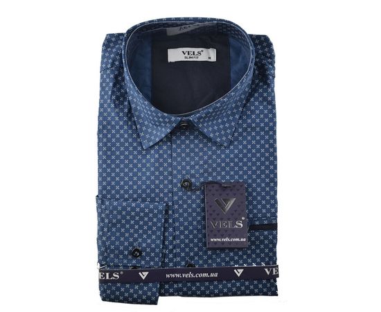 Сорочка чоловіча приталена VELS 130/4, Розмір: M, Колір: синий с рисунком | Інтернет-магазин Vels