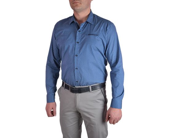 Рубашка мужская приталенная VELS 130/4, Размер: M, Цвет: синий с рисунком, фото 2 | Интернет-магазин Vels