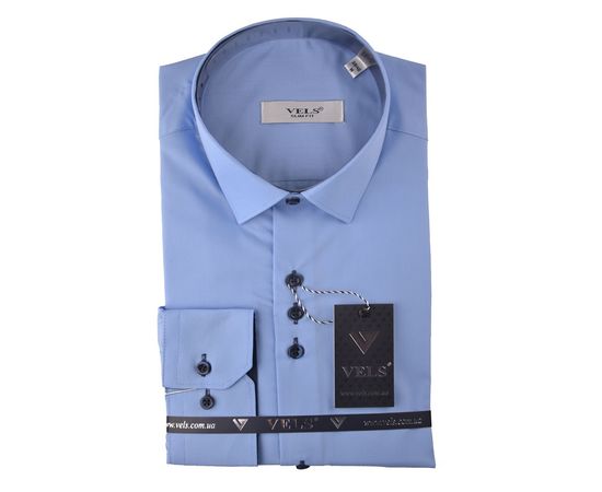 Рубашка мужская приталенная VELS 18, Размер: M, Цвет: голубая с т.син. отд. | Интернет-магазин Vels