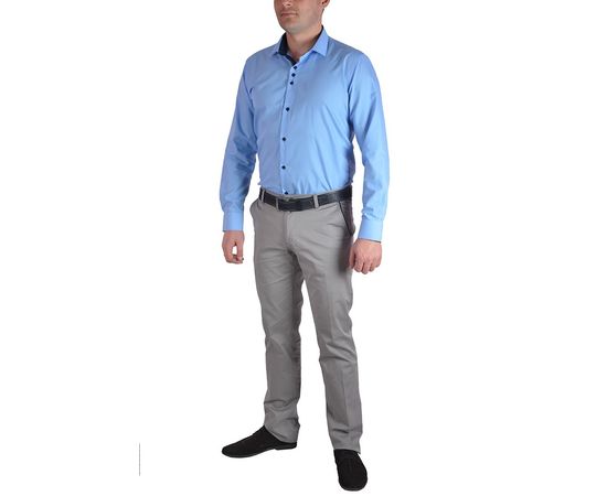 Рубашка мужская приталенная VELS 18, Размер: S, Цвет: голубая с т.син. отд., фото 4 | Интернет-магазин Vels
