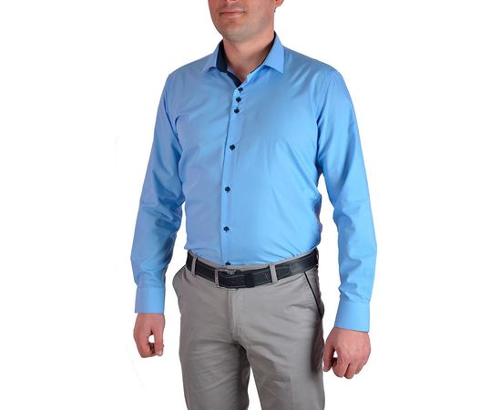 Рубашка мужская приталенная VELS 18, Размер: S, Цвет: голубая с т.син. отд., фото 2 | Интернет-магазин Vels