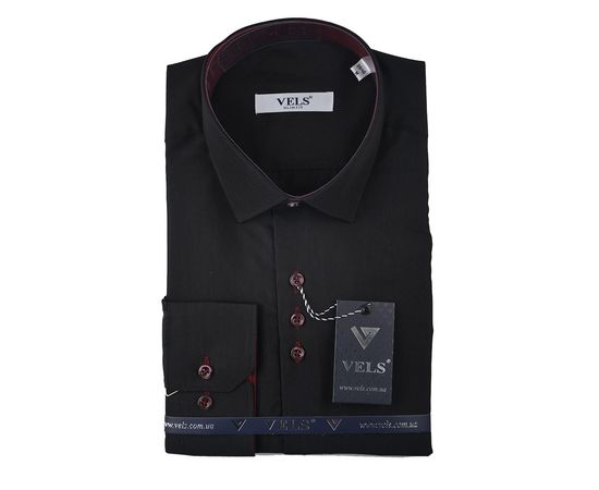 Рубашка мужская приталенная VELS 21 отд., Размер: L, Цвет: чёрный с бордовой отделкой | Интернет-магазин Vels