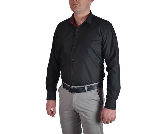 Рубашка мужская приталенная VELS 21 отд., Размер: M, Цвет: чёрный с бордовой отделкой, фото 2 | Интернет-магазин Vels