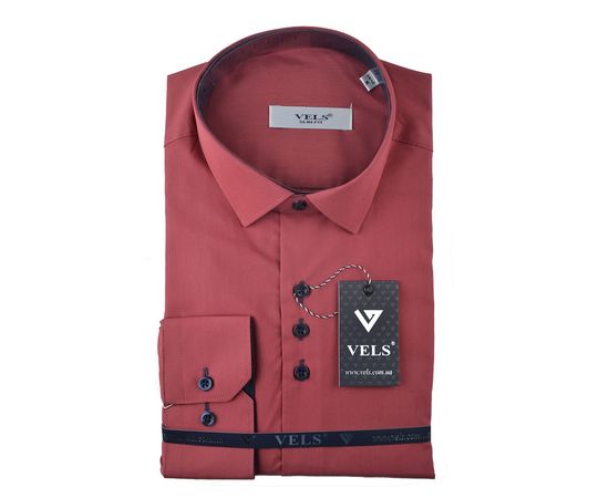 Рубашка мужская приталенная VELS 125, Размер: L, Цвет: бордо с т.син. отделкой | Интернет-магазин Vels