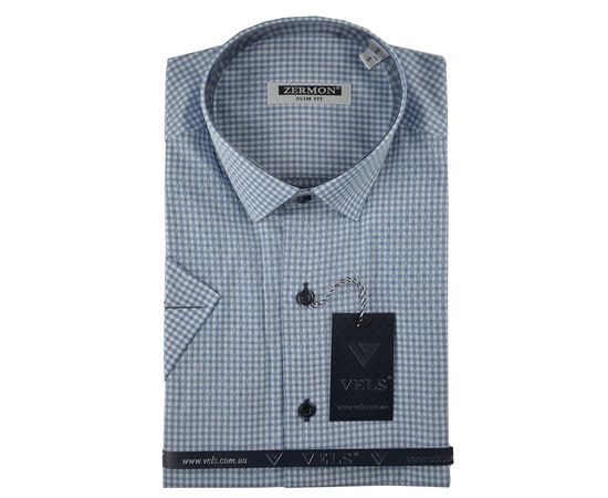 Рубашка мужская приталенная Zermon 6 к/р, Размер: S, Цвет: синяя клетка | Интернет-магазин Vels