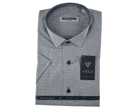 Рубашка мужская приталенная Zermon 7 к/р, Размер: M, Цвет: серая клетка | Интернет-магазин Vels