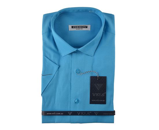 Рубашка мужская приталенная Zermon 4 к/р, Размер: M, Цвет: голубой | Интернет-магазин Vels