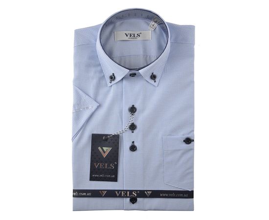 Рубашка детская на мальчика VELS 7149-1 к/р, Размер: 8, Цвет: белая в голубую клетку | Интернет-магазин Vels