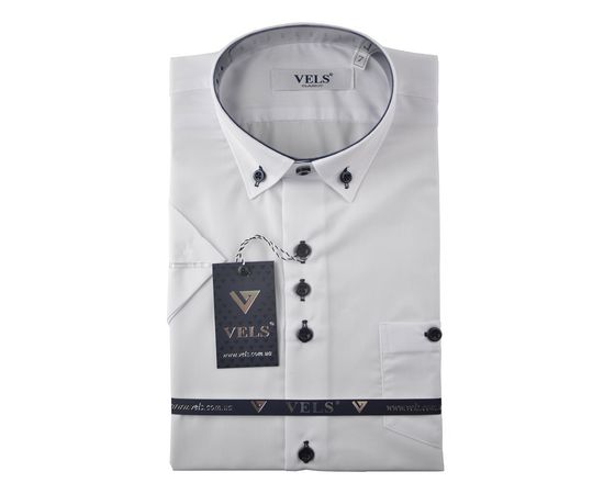 Рубашка детская на мальчика VELS 1 (04) к/р, Размер: 6, Цвет: белый с тём.син. отд. | Интернет-магазин Vels