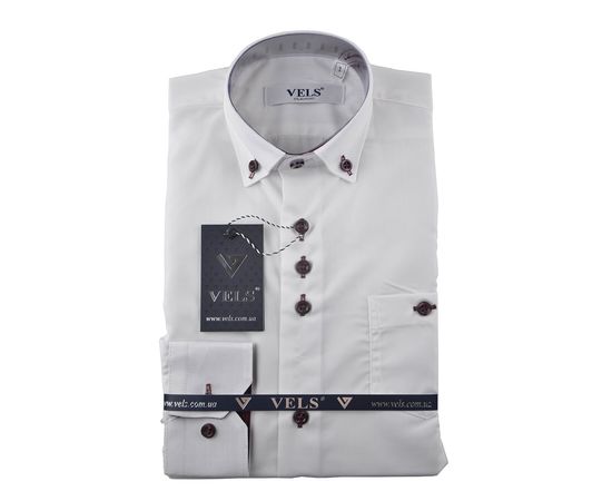 Рубашка детская на мальчика VELS 1 (02) к/р, Размер: 1, Цвет: белый с бордовой отделкой | Интернет-магазин Vels