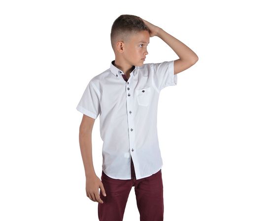 Рубашка детская на мальчика VELS 1 (02) к/р, Размер: 1, Цвет: белый с бордовой отделкой, фото 2 | Интернет-магазин Vels