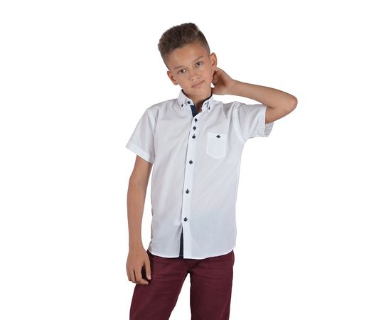 Рубашка детская на мальчика VELS 1 (04) к/р, Размер: 7, Цвет: белый с тём.син. отд., фото 2 | Интернет-магазин Vels