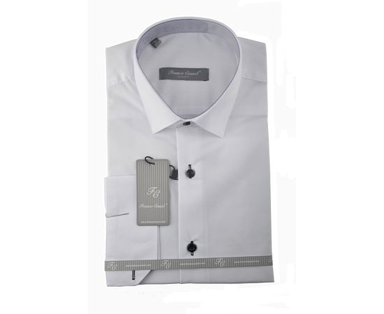 Рубашка мужская приталенная Franco Cas 01, Размер: S, Цвет: белая с черными пуговицами | Интернет-магазин Vels