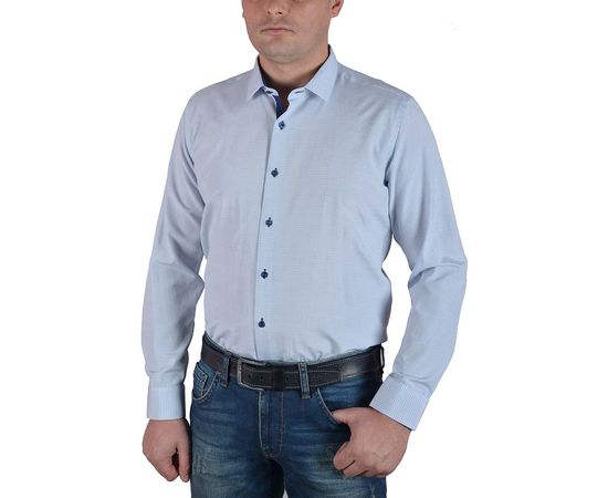 Сорочка чоловіча приталена VELS 9110-7, Розмір: M, Колір: белая в син. клет., фото 2 | Інтернет-магазин Vels