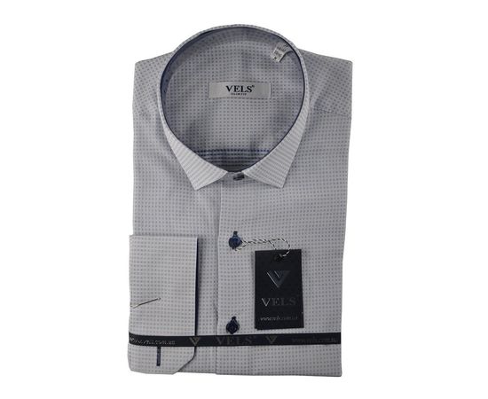 Рубашка мужская приталенная VELS 9110-7, Размер: M, Цвет: белая в син. клет. | Интернет-магазин Vels